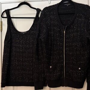 Boston Proper Black Knit Cardigan and Tank Set